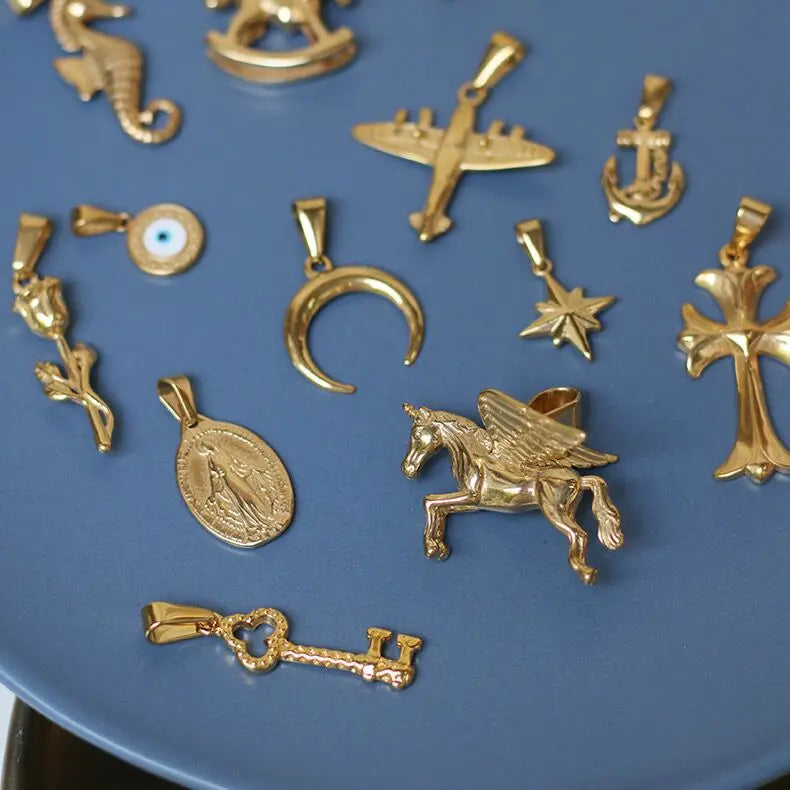 Stainless Steel Virgin Mary Cross Rose Pendants for Jewelry Making Stainless Steel Jewelry Waterproof 18k Necklace Moon Charm