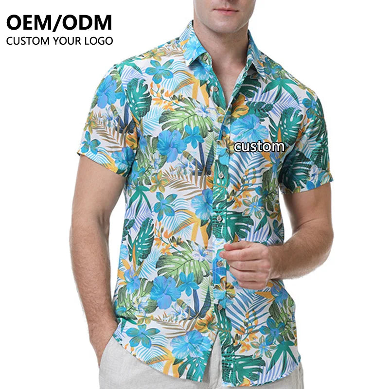 2023 Fast Delivery Resort Spring Summer Shirt for Men'S Custom Printed Graphic Beach Hawaiian Short Sleeve Mens Hawaiian Shirt