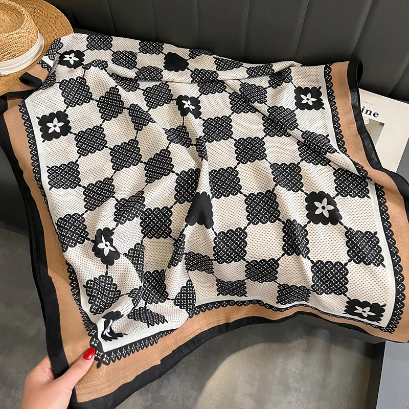 Factory Custom Luxury Designer Soft Viscose Cotton Linen Head Wraps Shawls Women European Fashion Geometric Printed Scarves