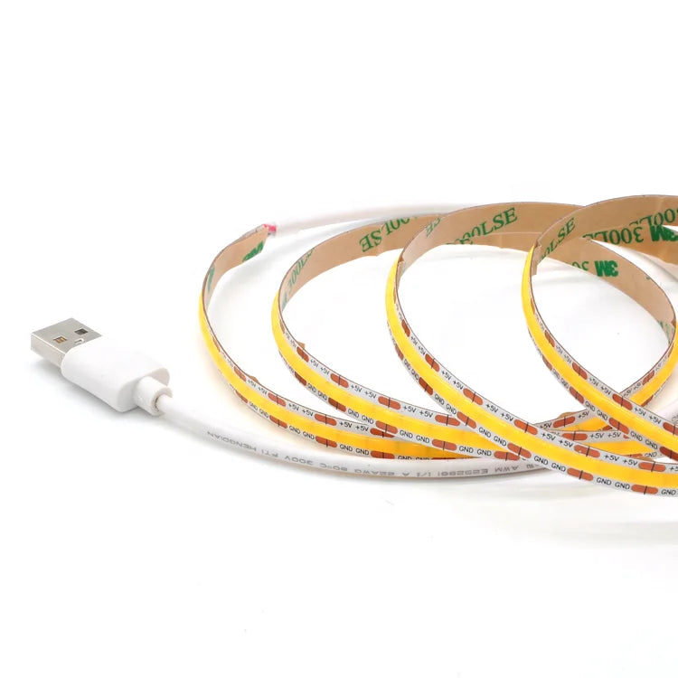 COB LED USB Flexible 5V LED Strip Light TV Backlight WL-USB24K-01 200cm LED Strip 30cm USB Cable