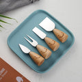 4pcs Cutlery Set Stainless Steel Cheese Knife Set Standing Wooden Handle Flatware Engraved  Face Spoon Fork