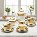 17PCS European Style Luxury Vintage Embossed Eco-Friendly Ceramic Home Drinkware Tea Cups and Saucers Coffee Sets