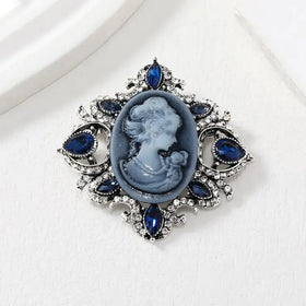 Vintage Rhinestone Beauty Head Brooch for Women Fashion Dress Coat Accessories Jewelry