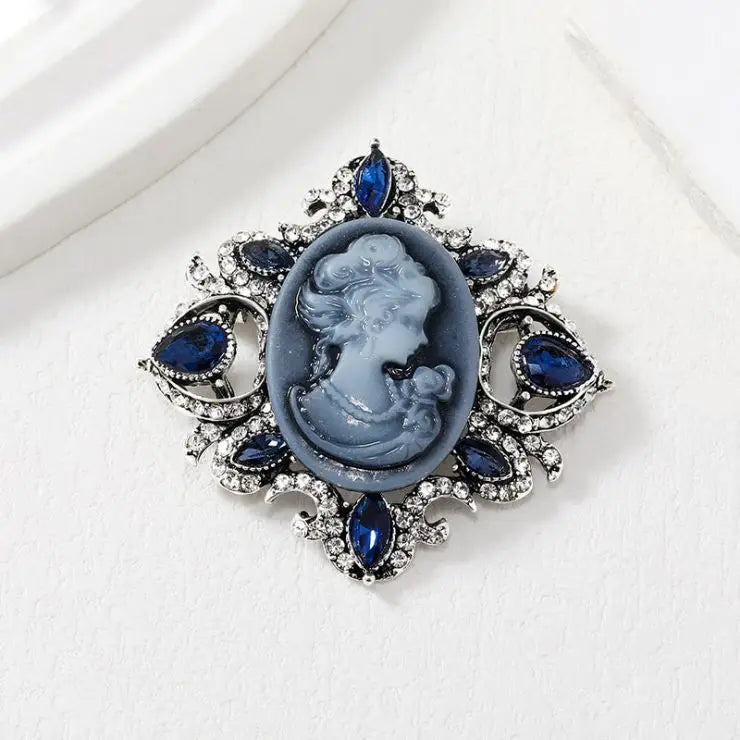 Vintage Rhinestone Beauty Head Brooch for Women Fashion Dress Coat Accessories Jewelry