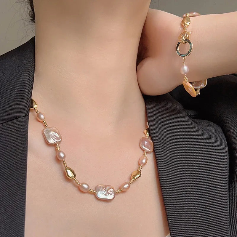 New Design Exclusive Irregular Shaped Baroque Pearls Bracelet and Necklace Set for Women