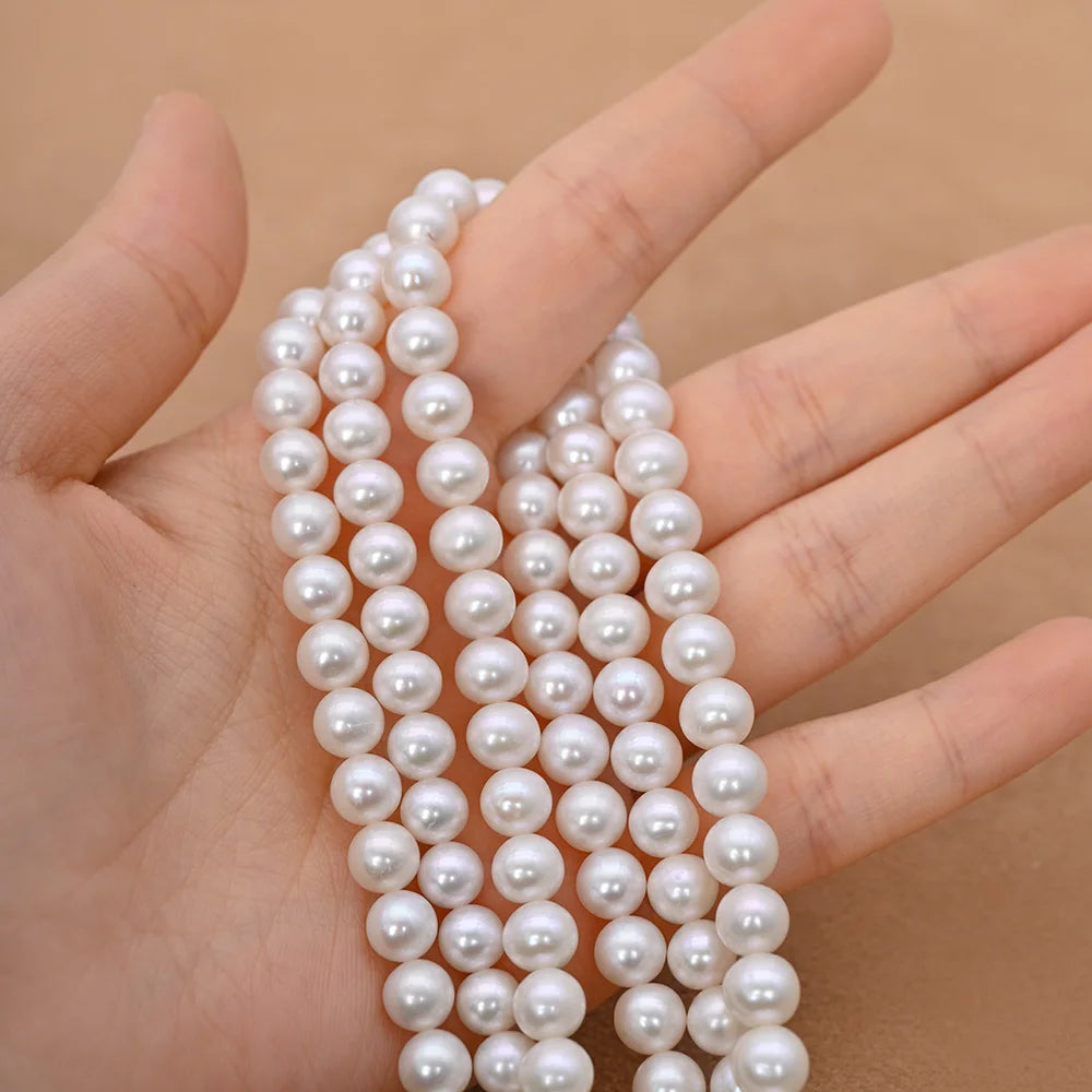 Cultured Pearls Wholesale Price 7-8mm 5A Natural White Round Freshwater Pearl String for Jewelry Making