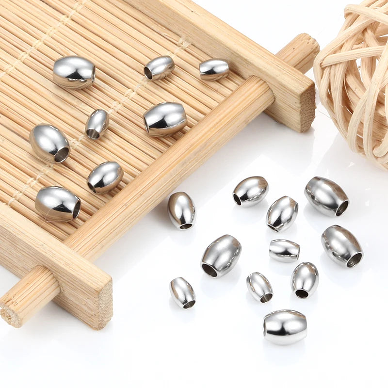 Wholesale Straight Hole Rice Shape Stainless Steel Bead Ccb Charm Loose Bead for Diy Jewelry Making