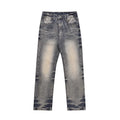 RNSHANGER High Street Washed Distressed Blue Denim Pants Trendy Brand Casual Streetwear Straight-leg Jeans for Men