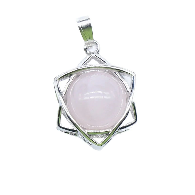 Huiying Hot Sale Handmade Natural Healing Crystal Rose Quartz Six-pointed Star Pendant for Necklace Jewelry