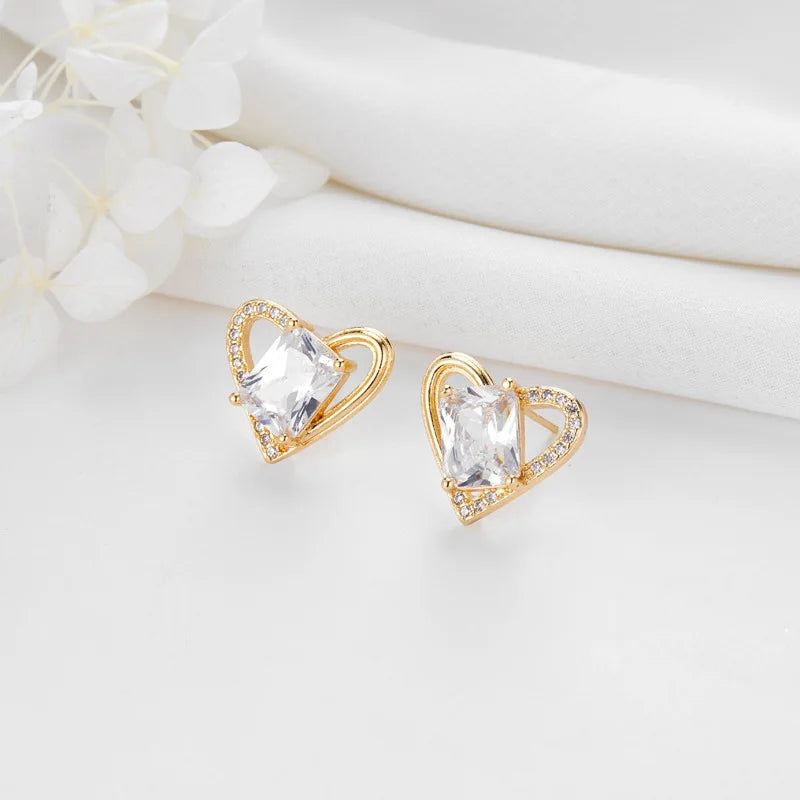 Creative 925 Sterling Silver Post Star Stud Earrings Iced Out Zircon CZ Heart Shaped Stud Earrings Jewelry