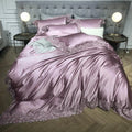 ODM/OEM the Latest 2023 Light Luxury Purple 100 Cotton Lace Comforter Duvet Cover Four-piece Bedding Set