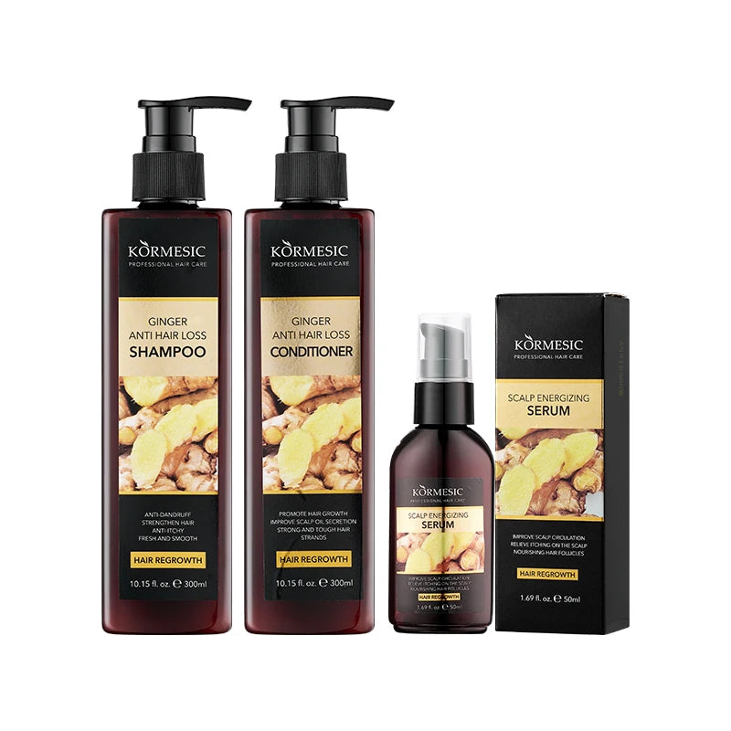 KORMESIC Private Label Hair Care Sets Anti Hair Loss Anti Off Organic Natural Herbal Ginger Growth Hair Shampoo and Conditioner