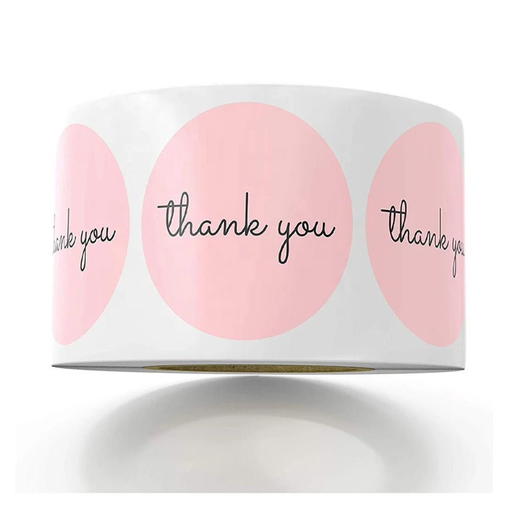 Custom Logo Thank You Sticker Envelope Seal Scrapbook Sticker Pink Heart Cute Round Sticker Stationery Label