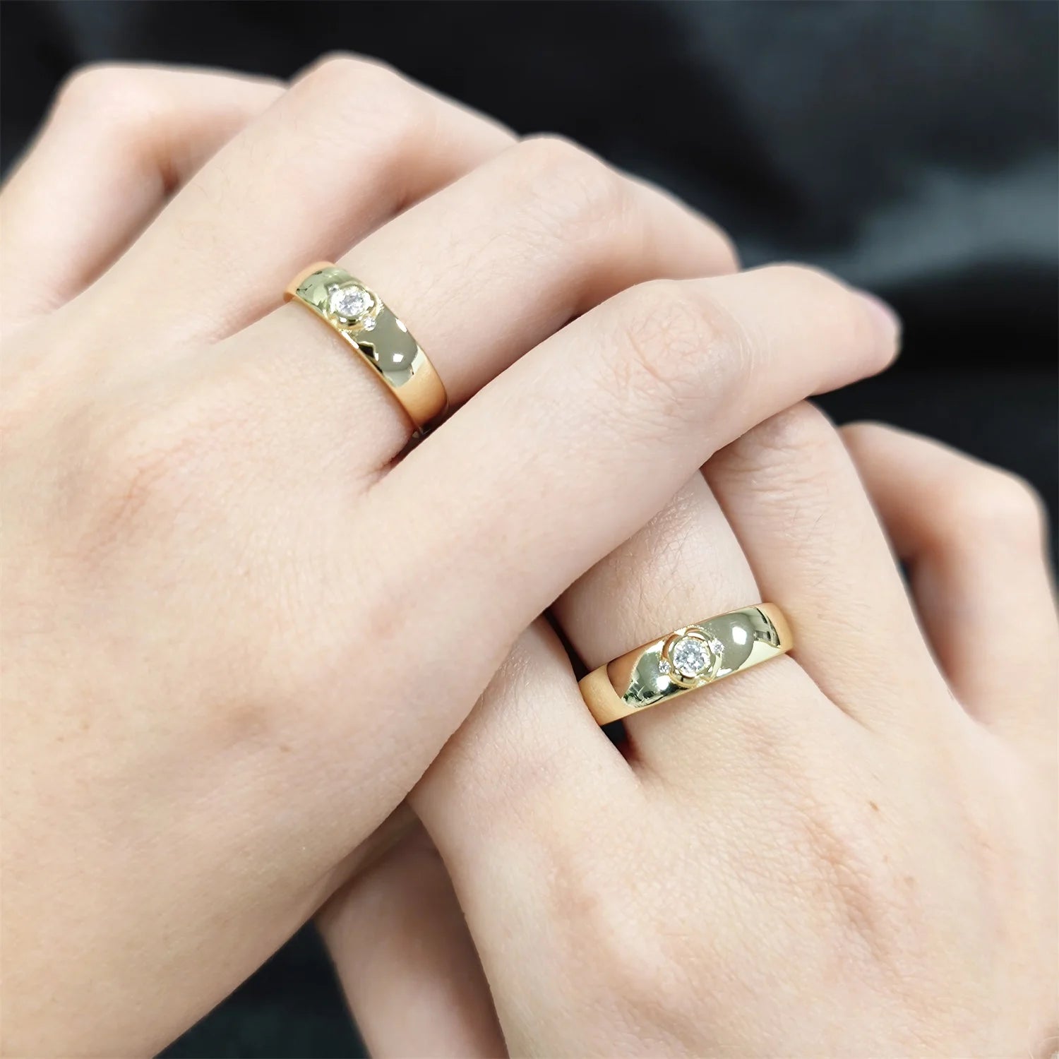 KH566 Abiding 3 Stone Created Lab CVD HPHT Diamond Couple Ring 14 K Gold Plated Silver 2pcs Wedding Jewelry S925 Ring