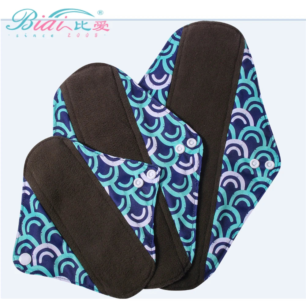 New Design Ultra Thin Breathable Organic Bamboo Charcoal Cloth Menstrual Pads for Women Washable Sanitary Napkins