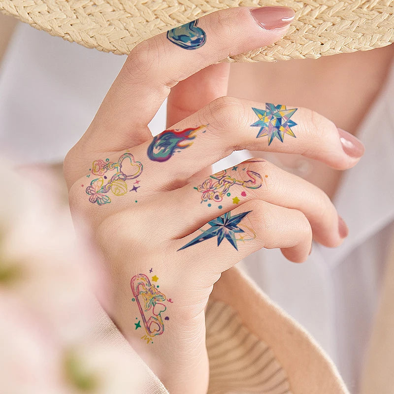 Girl's Finger Tattoo Sticker Colorful Cartoon Waterproof Temporary Tattoo Sticker