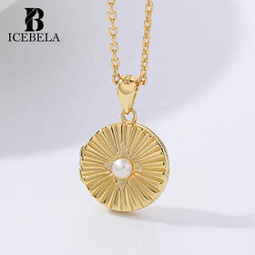 Wholesale Trendy Charms Necklace Gold Plated S925 Silver Fine Jewelry Shell Pearl Opal Frame Locket Pendant Necklaces for Women