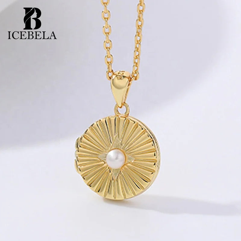 Wholesale Trendy Charms Necklace Gold Plated S925 Silver Fine Jewelry Shell Pearl Opal Frame Locket Pendant Necklaces for Women