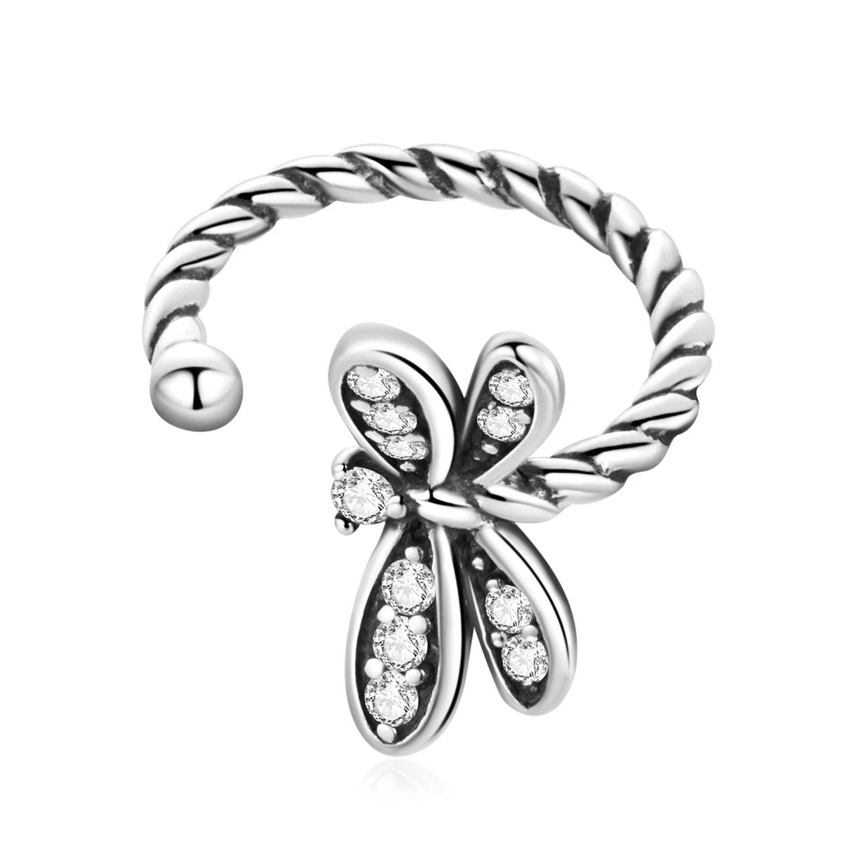 Vintage 925 Sterling Silver Dragonfly Ear Cuff for Women Trendy Simple Style Jewelry with Zircon for Gift SCE1295