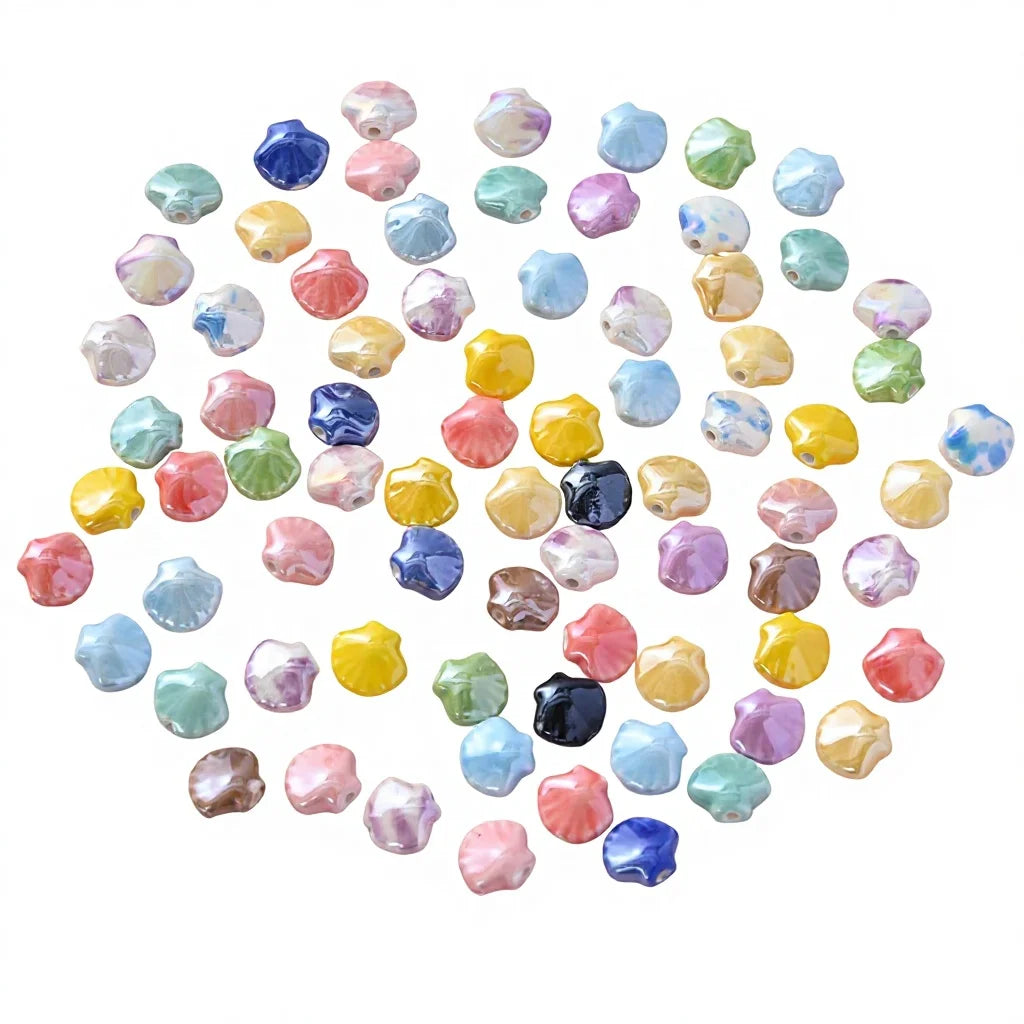 Wholesale DIY Ceramic Shell Loose Beads Cute Glaze Porcelain Red White Blue Colors Clay for Jewelry Making Findings