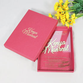 Free Sample Luxury Laser Cut Gold Initials DIY Clear Acrylic Wedding Birthday Invitations With Red Paper Box
