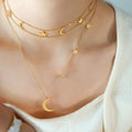 Moon and Star Choker Necklace Set Gold Crescent Celestial Set Dainty Layered Jewelry