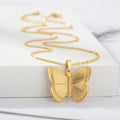 Anniversary Fashionable 18k Gold Plated Stainless Steel Butterfly Pendant Necklace No Fade Trendy Link Chain Jewelry
