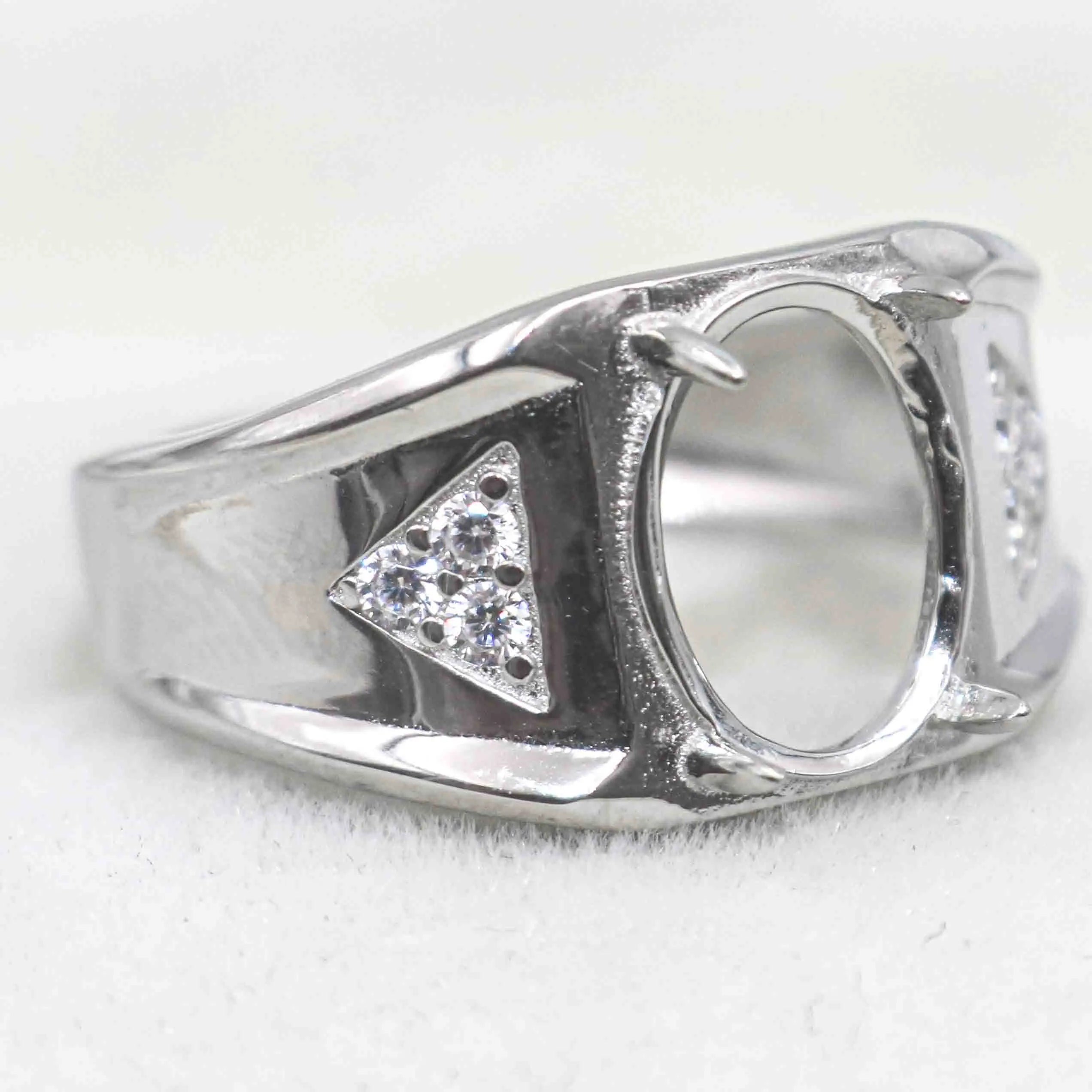 Sterling Silver 8*11mm Semi Mount Men's Ring Frame Empty Blank Claw Setting S925 Base Holder Without Center Stone for DIY Inlay