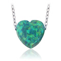 Fashion Opal Jewelry 925 Silver Link Chain OP11 Green Synthetic Heart Opal Necklace