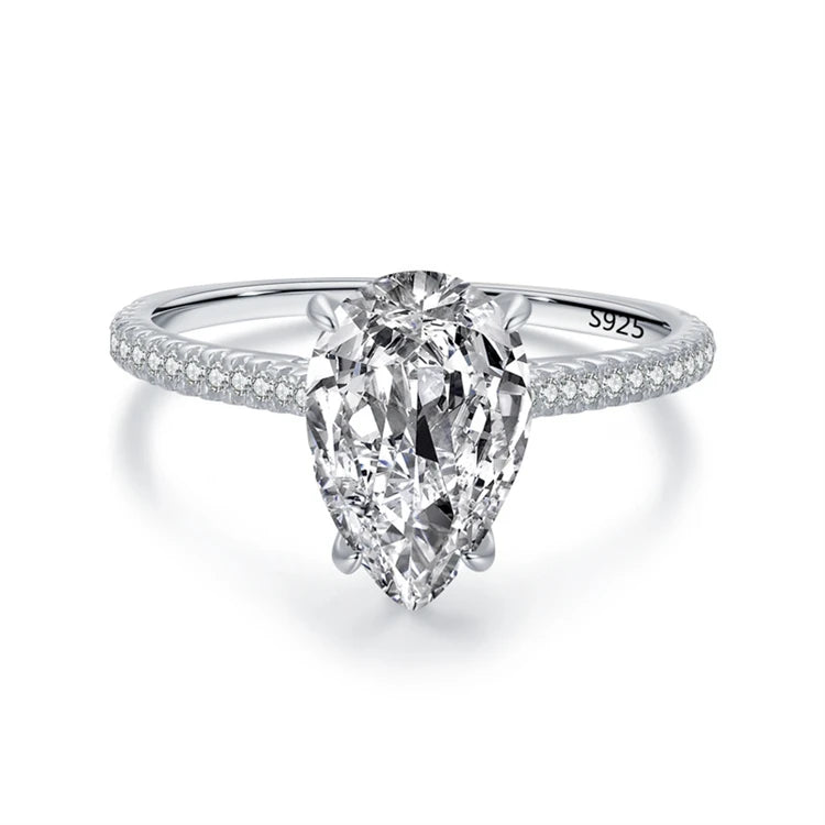 Fine Jewelry 925 Sterling Silver Fashion Big Zircon Diamond Women Simple Iced Out CZ Diamond Wedding Ring
