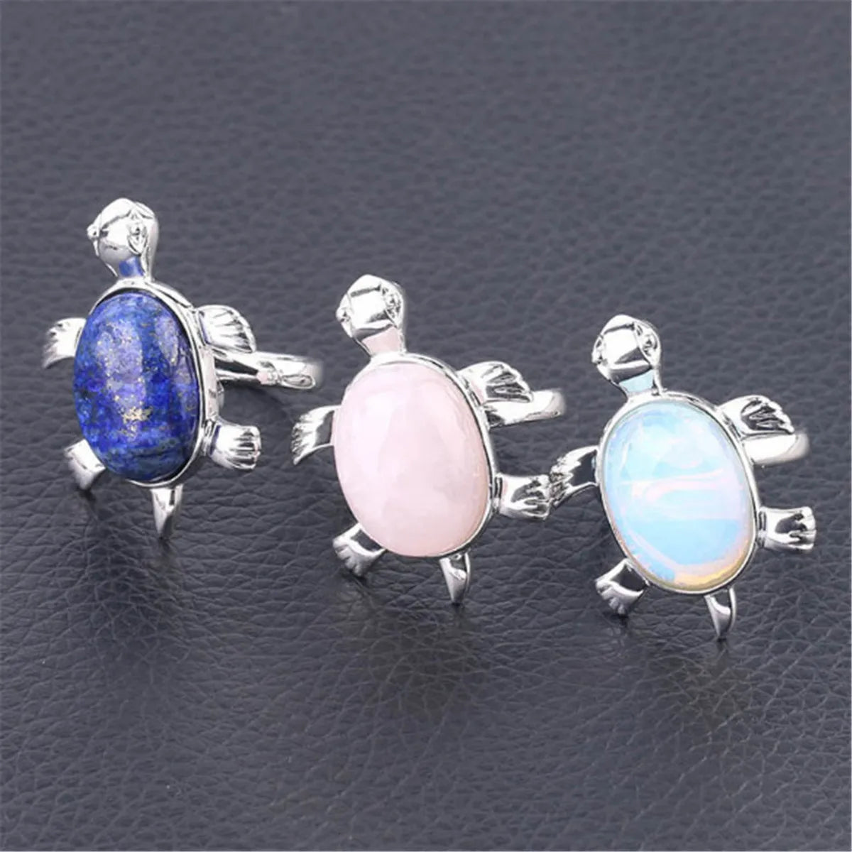Fashion Crystal Natural Stone Turtle Adjustable Ring Magic Cute Energy Reiki Healing Amulet Jewelry
