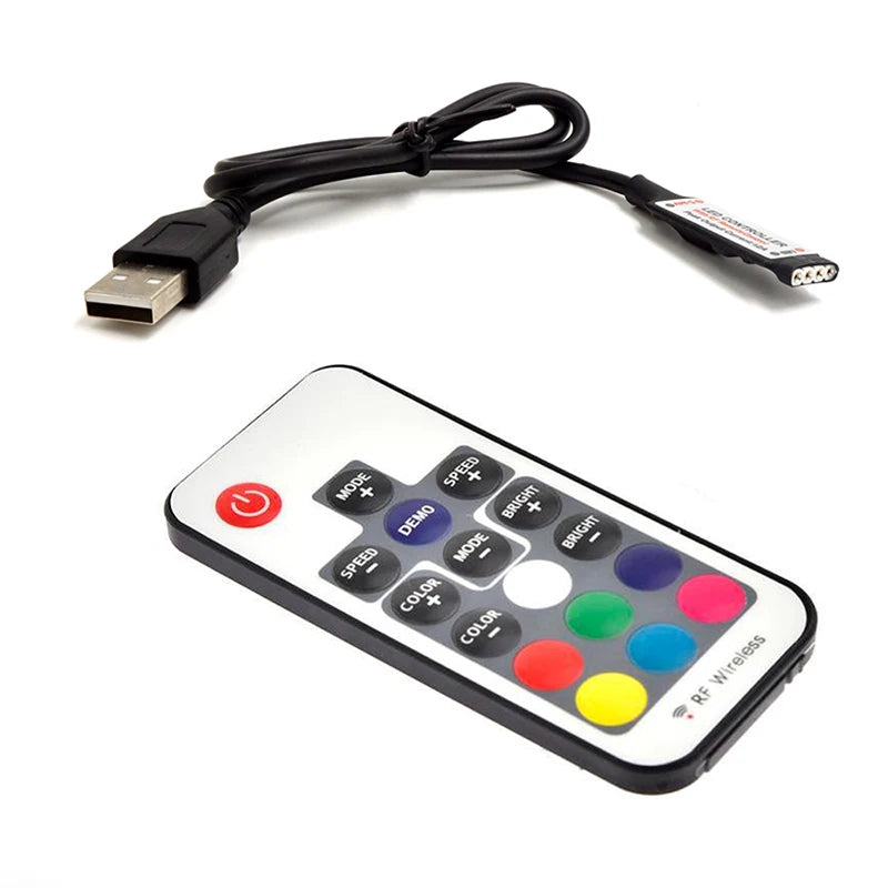 DC5V USB RGB LED Strip Wireless with 17-Keys RF Remote Controller Flexible Lighting for TV Backlight Home and Party Decor