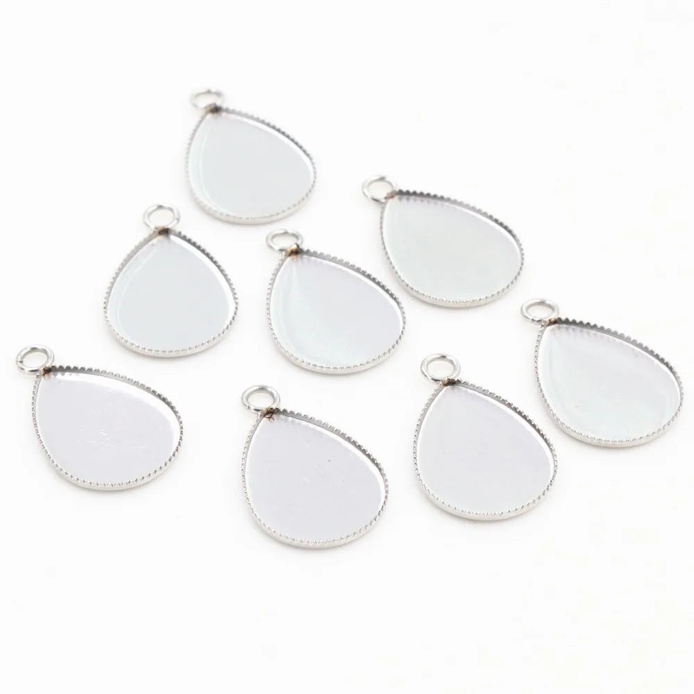 13x18mm Inner Size Stainless Steel Drop Style Cabochon Base Cameo Setting Pendant Blank Bezel Tray DIY Jewelry Making