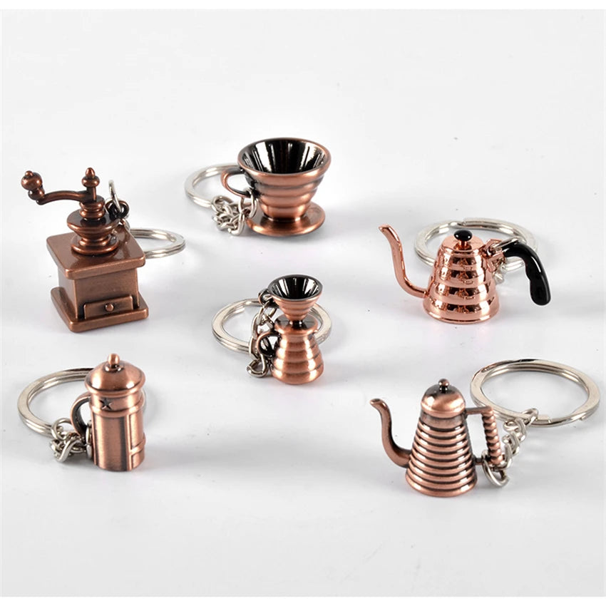 Hot Selling   Creative Coffee Key Chain  Coffee Machine Pitcher Key Ring  Kitchen Accessories