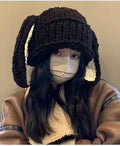 Soft Warm Winter Headwear Casual Fashion Handmade Crochet Bunny Ear Beanie Cute Knitted Hats Bucket Hat for Women
