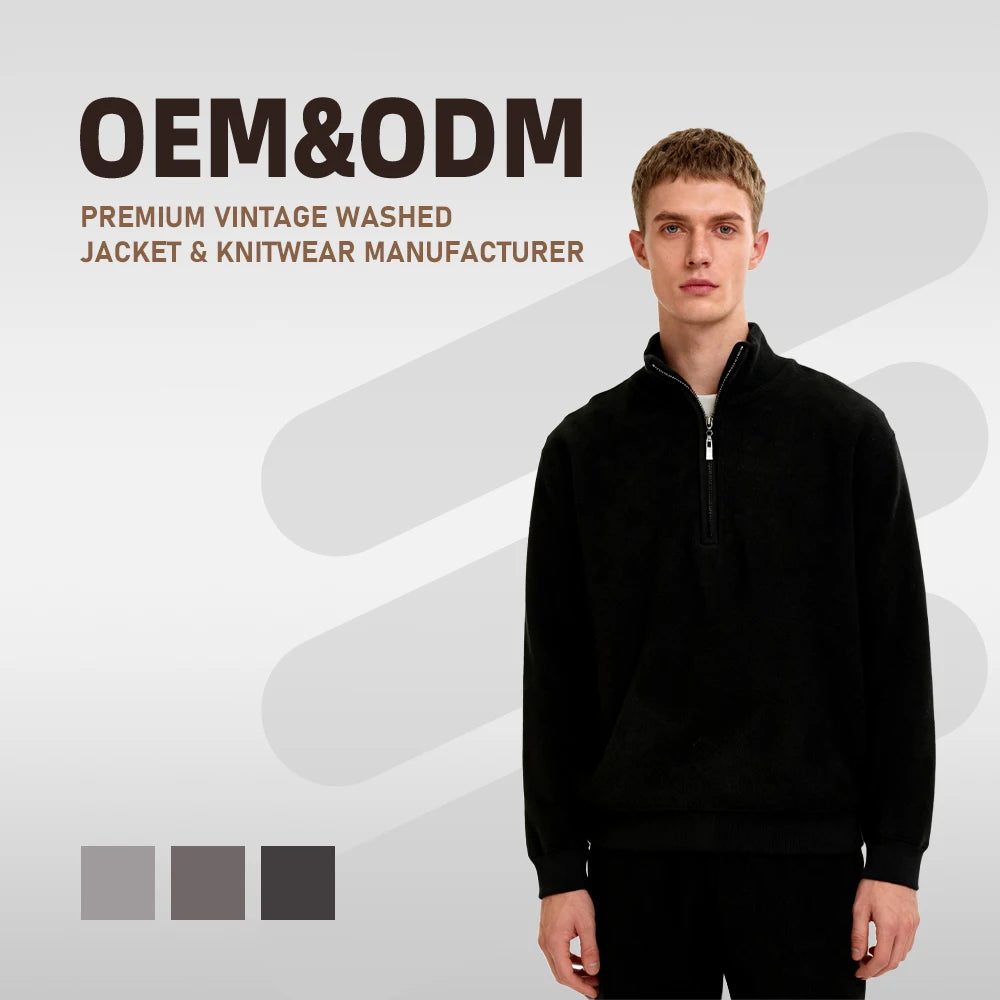 American-Style Heavy Half-Height Zipper Knitted Weave Autumn Winter Men's  Long-Sleeved Slim-Fit Sweater