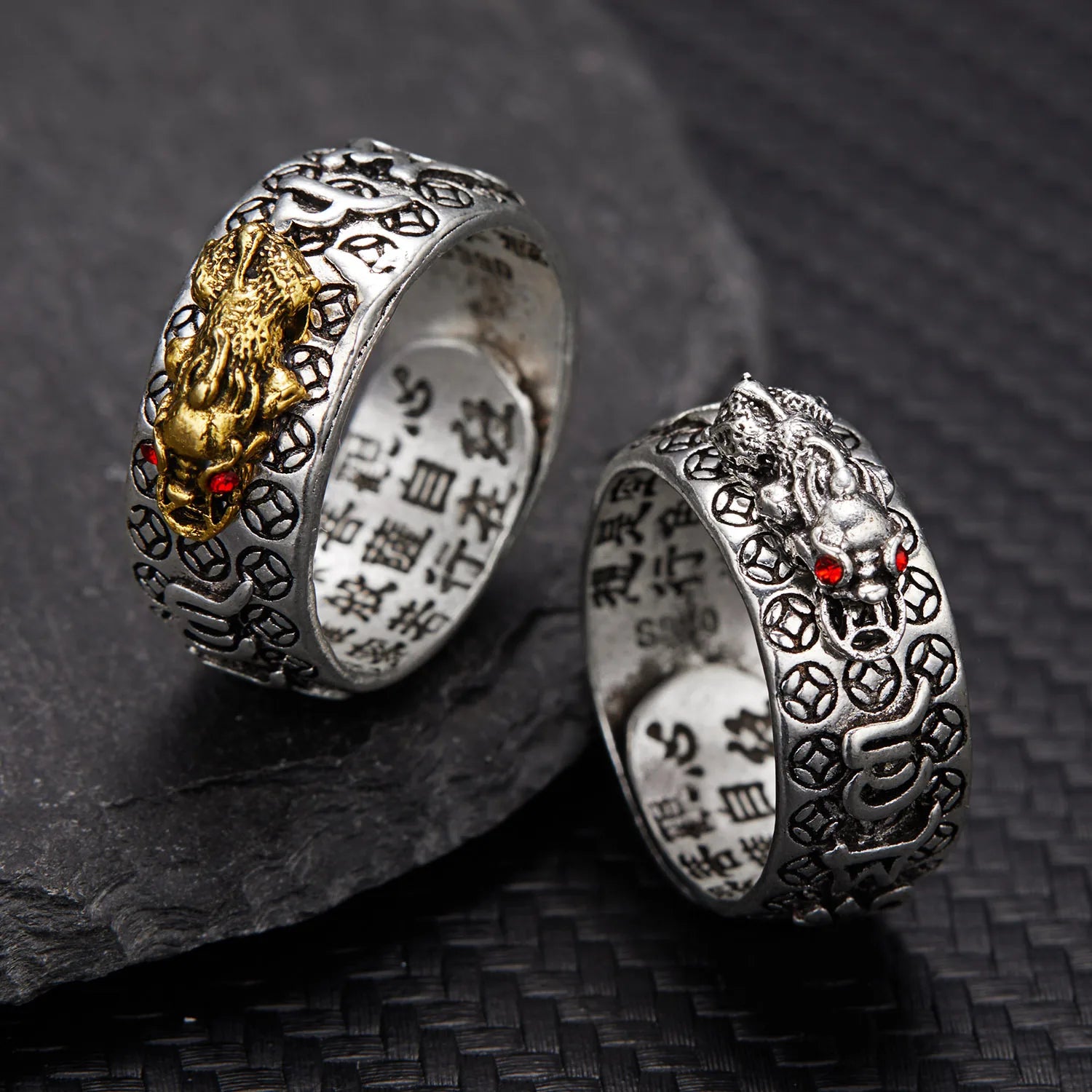 Luxury Pixiu Charm Ring for Men Women Amulet Wealth Lucky Attract Feng Shui Ring Open Adjustable Piyao Ring Buddhist Jewelry