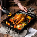 Cast Iron Look Black Large Roasted Chicken Plate Oven Dish Pan Set Ceramic Baking Tray Kitchen Bakeware
