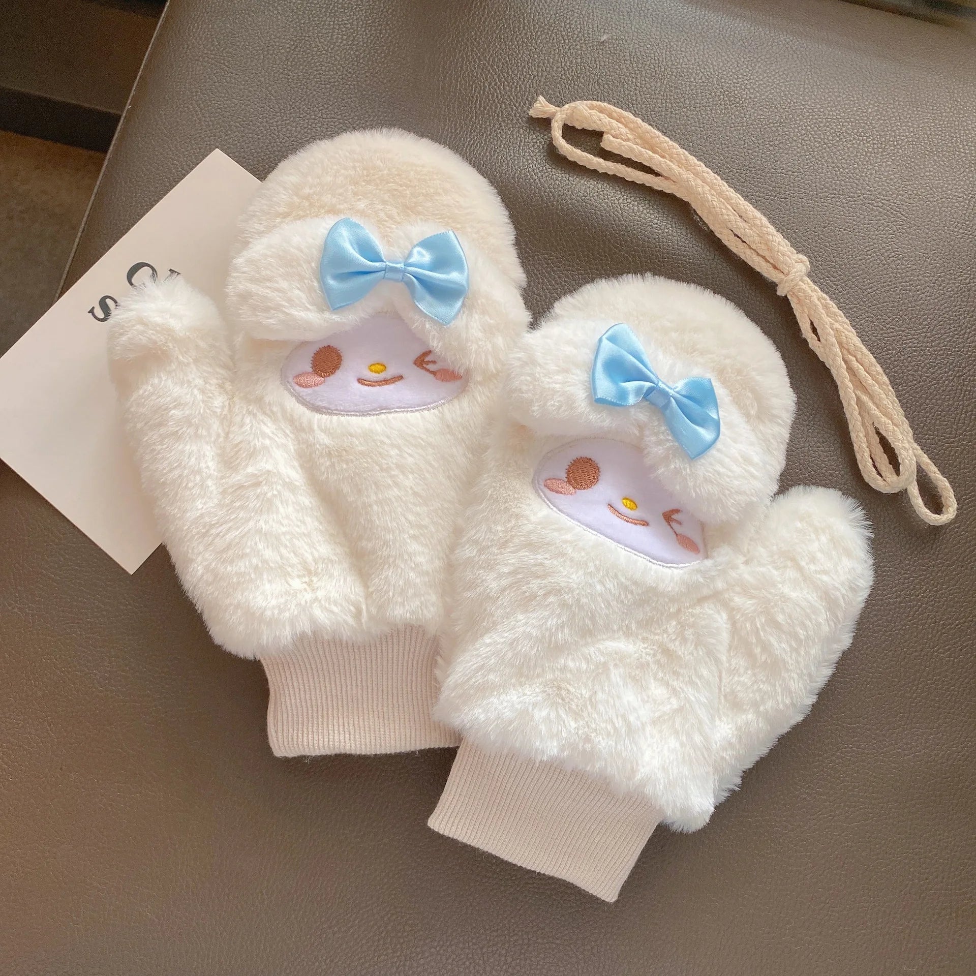 Female Velvet Cute Cold Cartoon Glove Thickened Plush Cycling Warm Ski Gloves Mittens