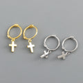 2022 NEW Drop Shipping 925 Sterling Silver Small Plain Cute Dangling Cross Hoop Earrings for Women