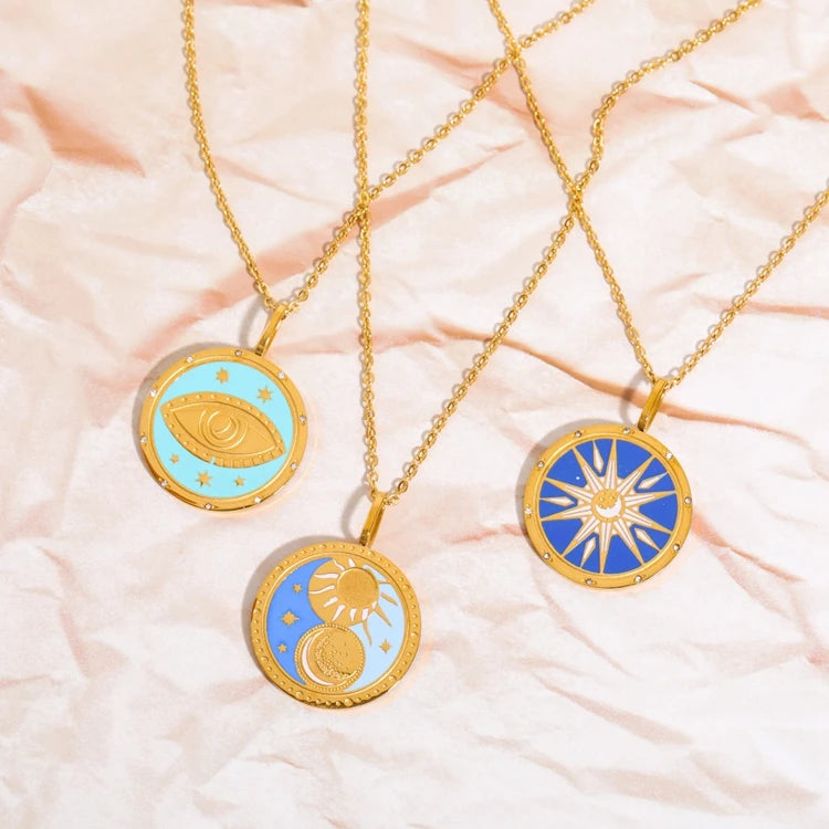 Tarot Brand Necklace Round Brand Pendant Sweater Chain Stainless Steel Plated True Gold Color Preservation Vintage Neckchain