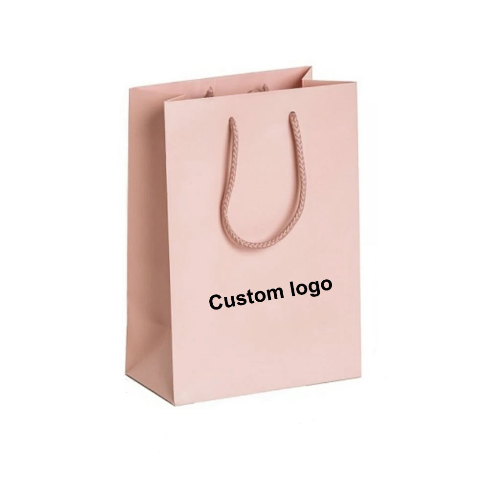 Customized Logo Printed Pink Glossy Matt Underwear Garment Shoes Clothing Shopping Paper Bags With Handle