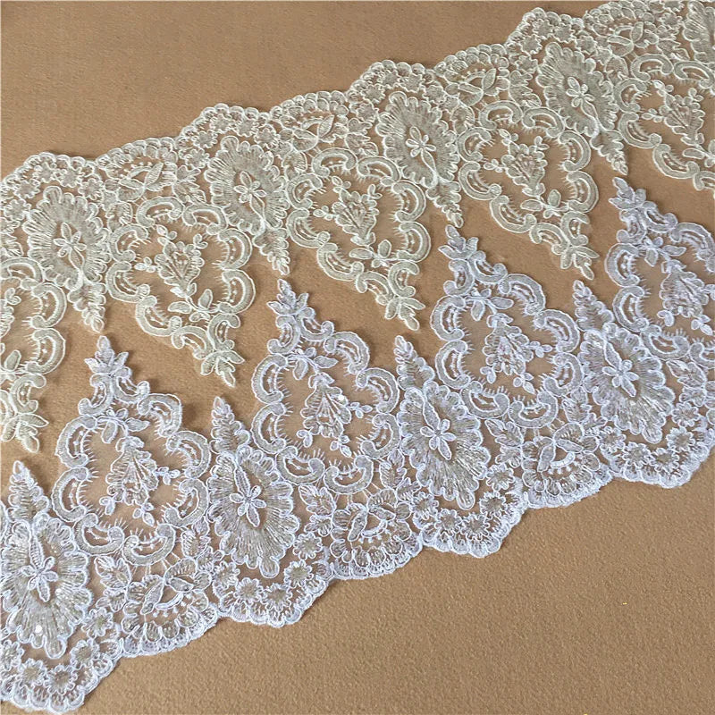 White DIY Embroidery French Tulle Handmade Border Lace Sequins Decoration Accessories for Wedding Bride Dress Veil Shoes & Bags