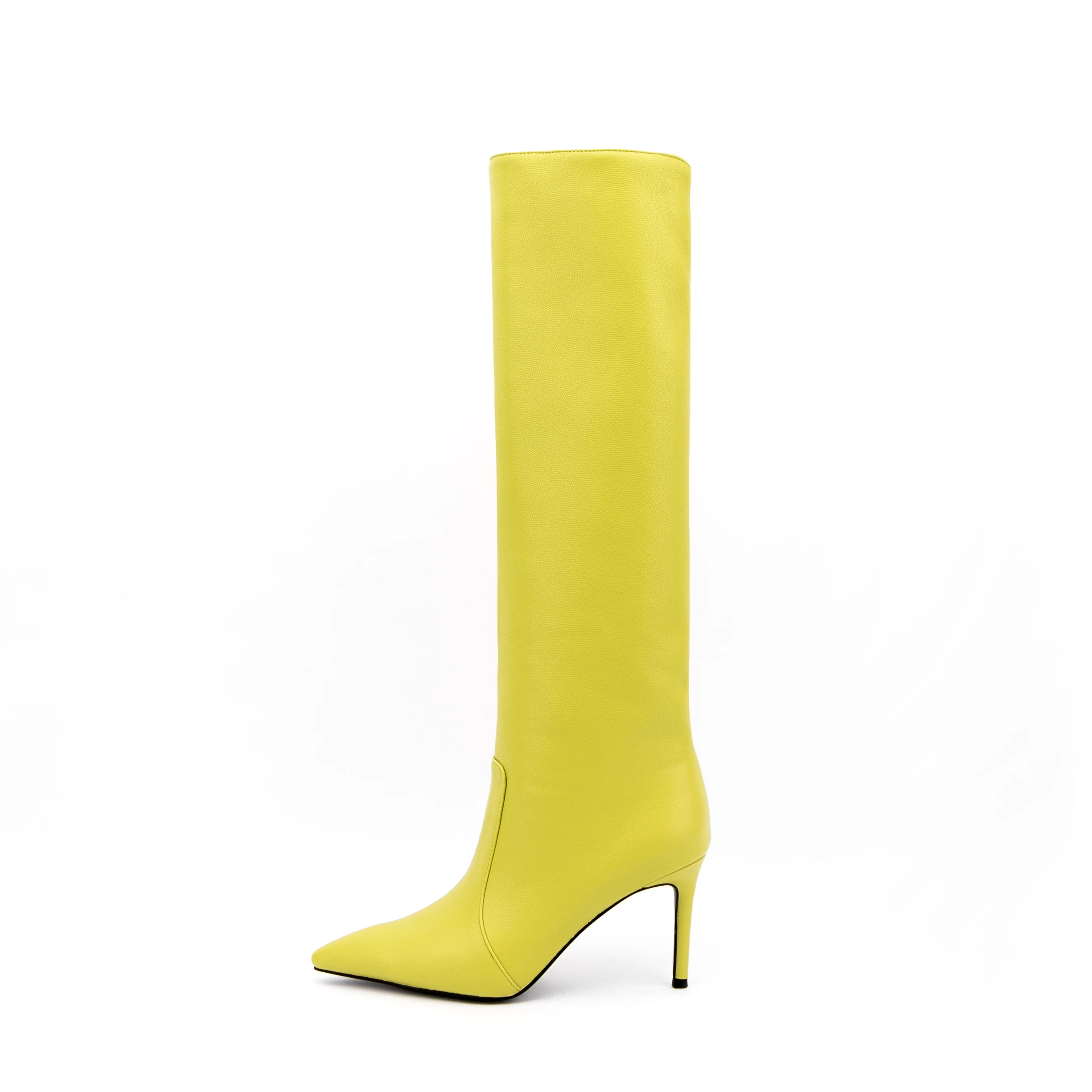 Women's Knee High Boots Slip on Stiletto Heels Pointed Toe PU Upper Boots for Winter and Autumn