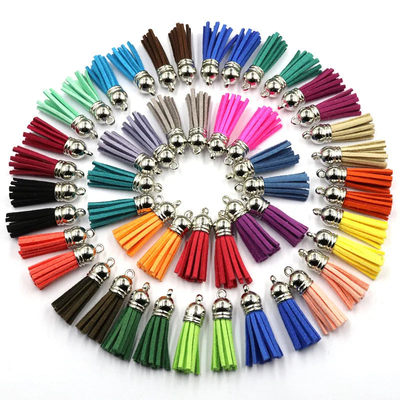 100 Pcs/Bag 36mm Korean Suede Pendant Leather DIY Accessories Colorful Findings for Bracelet Earring Tassel Jewelry