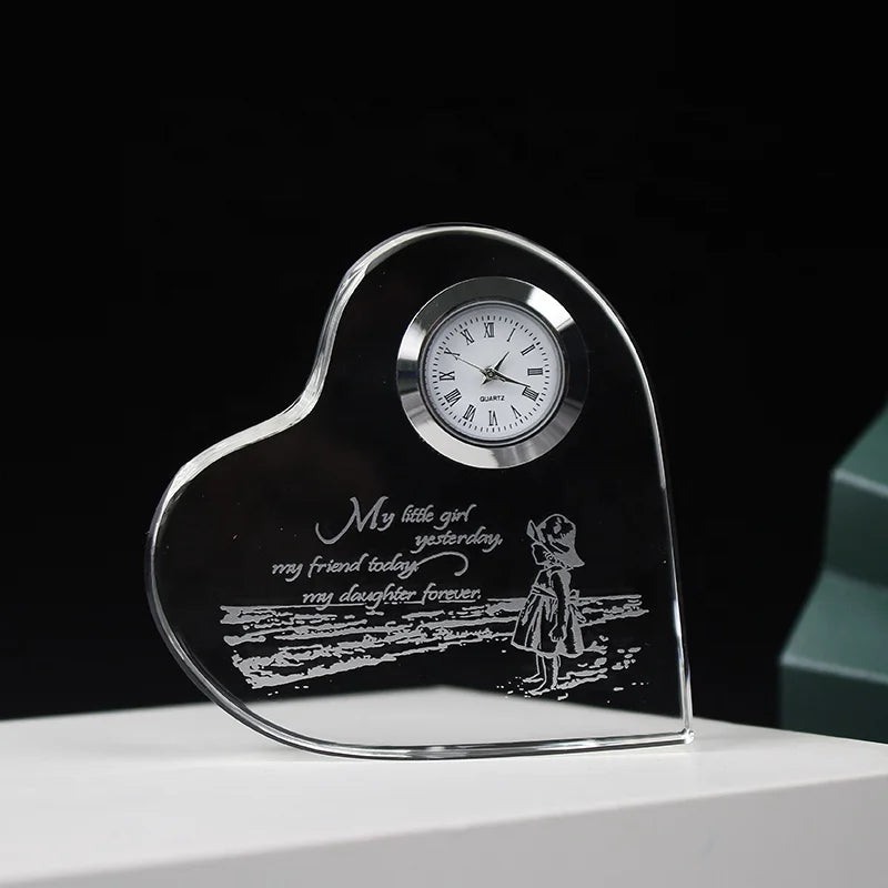 Newest Design Heart Crystal Personalized Souvenirs Memoriable Clock Wedding Birthday Anniversary Gifts
