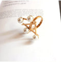 Exaggerated  Magazine Pearl Gold Plated Geometric Cross Symbol Stainless Steel Finger Ring for Women