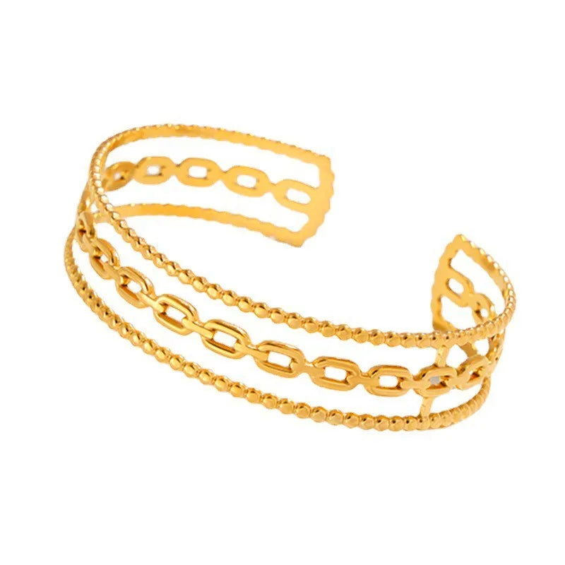 Popular Ins Style 18k Gold-plated Stainless Steel Bracelet Three-layer Design Fashionable Personalized Titanium Steel Bracelet