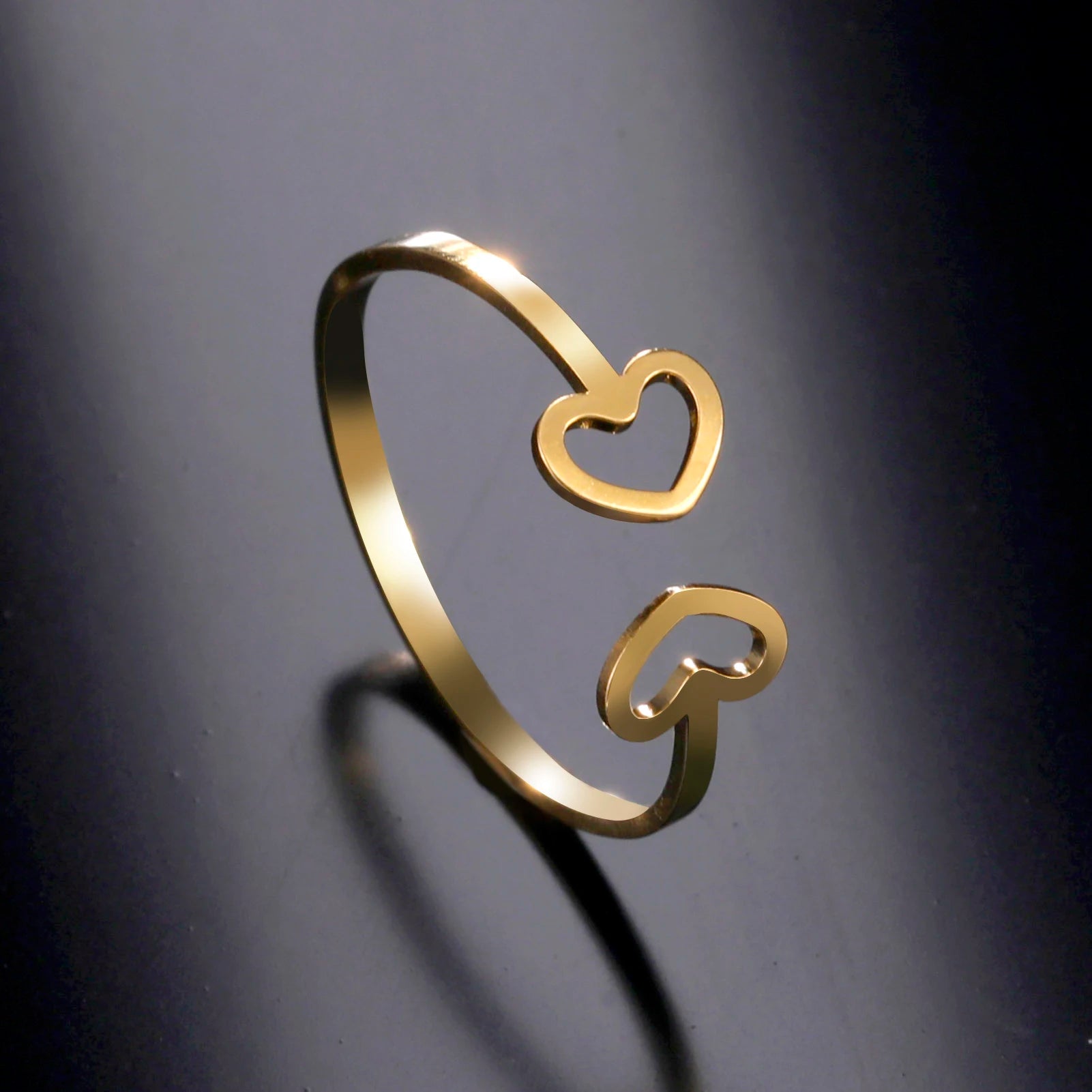 Myshape Minimalist Double Hearts Ring Women Stainless Steel Open Finger Rings 2022 Fashion Jewelry Engagement Gift for Lover