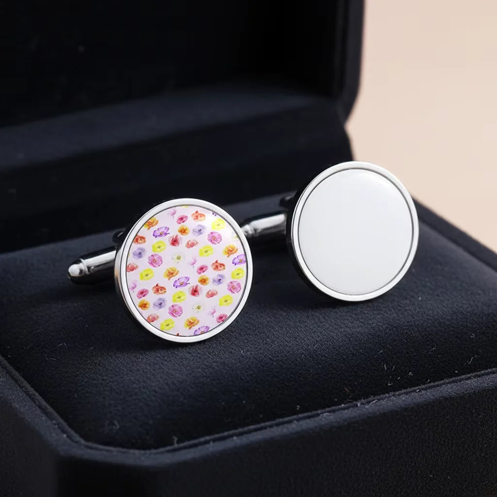 Sublimation Blanks Heat Transfer Silver Metal Cuff Buttons Links for DIY Party Gift